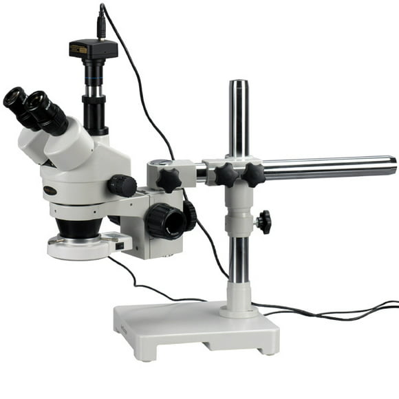 AmScope 3.5X-45X Boom Stand Trinocular Zoom Stereo Microscope with Fiber-Optic LED Illuminator 14MP Camera 